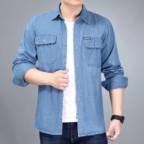 Berrykey Chemise En Jeans Manches Longues Pour Homme Occasionnel Bleu