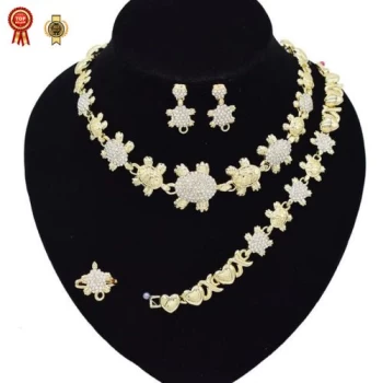 Unbrand Ensemble de Bijoux pour Femme en Plaqué Or 14 Carats Motif Tortues Colliers, boucles d'oreille, Bracelet, bague